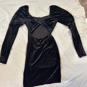 Black velvet long sleeve mini dress
